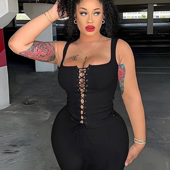 Qusuny Sexy Tie Down Two Piece Sets for Women - Picture 4 of 6